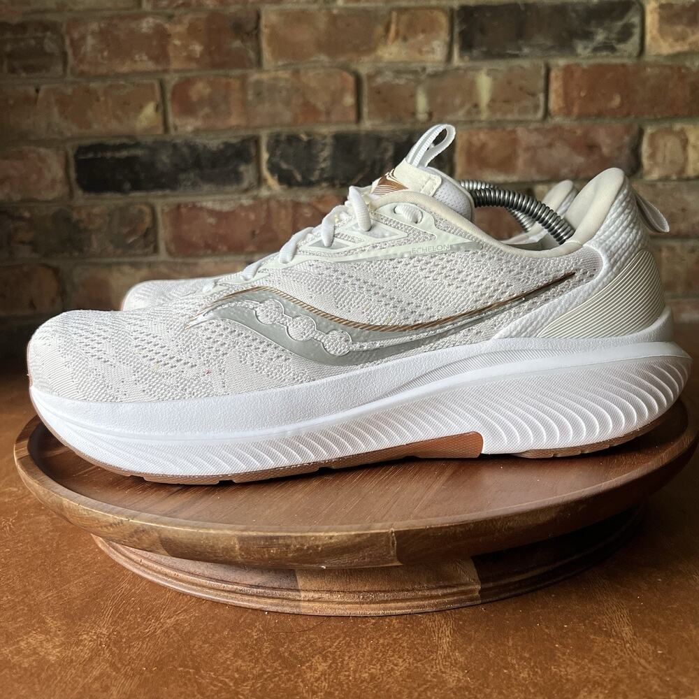 Saucony Echelon 9 Running Walking Mens 11 White Grey Gum Brown Shoes Sneakers